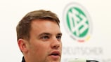 Manuel Neuer speaks to the assembled media on Wednesday