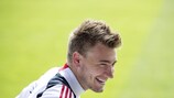 Denmark striker Nicklas Bendtner in training
