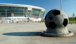 The ball fountain outside the Donbass Arena