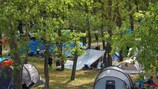 Camp Sweden nestles in woodland on Trukhanov Island in Kyiv