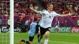 Lars Bender celebrates his first goal for Germany