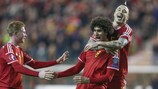 Marouane Fellaini celebrates scoring for Belgium against Cyprus