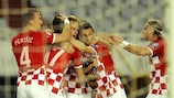 Croatia celebrate Mario Mandžukić's opening goal