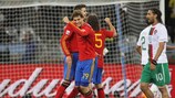 A Espanha festeja a vitória sobre Portugal nos oitavos-de-final do Mundial de 2010