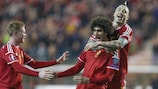 Marouane Fellaini esulta dopo il gol contro Cipro