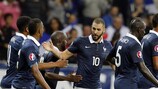 Karim Benzema jubelt über ein Tor gegen Armenien