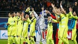 Gent feiert das Erreichen des Achtelfinals der UEFA Champions League