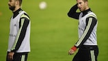 Piqué y Sergio Ramos en una sesión de entrenamiento de España