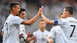 Sandro Wagner (left) celebrates the second of his three Germany goals