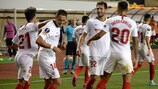 Sevilla celebrate at Qarabağ on matchday one