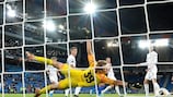 Krasnodar goalkeeper Matvei Safonov concedes one of the five goals at Basel on Matchday 1