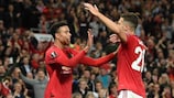 Mason Greenwood (left) celebrates with Diogo Dalot after scoring Manchester United's Matchday 1 winner against Astana