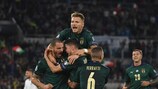ROME, ITALY - OCTOBER 12: Jorginho of Italy celebrates with team-mates after scoring the opening goal during the UEFA Euro 2020 qualifier between Italy and Greece on October 12, 2019 in Rome, Italy. (Photo by Claudio Villa/Getty Images)