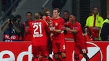 Il Leverkusen esulta dopo il secondo gol di Kyriakos Papadopoulos