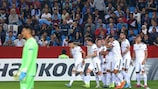 Basel celebrate a goal during their 2-2 draw at Trabzonspor on Matchday 2