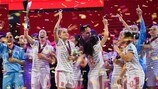 Spain celebrate winning the inaugural UEFA Women's EURO earlier this year