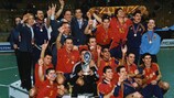 Spain celebrate with the trophy