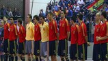 Spain line up before their qualifying second leg in Bosnia-Herzegovina