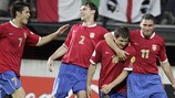 Serbia celebrate Dejan Milovanović's winner against Italy in 2007