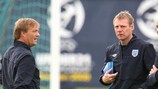 England manager Stuart Pearce directs operations in training