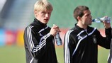 Andreas Beck takes a breather in training on Wednesday