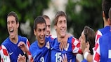 L'équipe croate fête l'un des trois buts de Zvonko Pamić