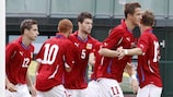 Tomáš Pekhart (No11) is congratulated by his team-mates