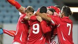 Switzerland celebrate their goal away to Sweden