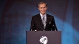 UEFA competitions director Giorgio Marchetti addresses the draw