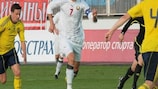 Mikhail Sivakov in action for Belarus during a qualifying match against Scotland