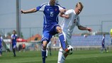 Slovakia's Ivan Hladík (left) tackles Sergei Glebko of Belarus
