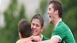 The Republic of Ireland celebrate Jeffrey Hendrick's goal against Poland