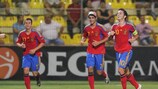 Spanien feiert nach dem Treffer von Pablo Sarabia (rechts)