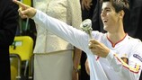 Spain's six-goal striker Álvaro Morata shows off the top scorers' trophy