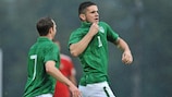 Robert Brady (right) of the Republic of Ireland celebrates with team-mate Aidan White after scoring his side's first goal