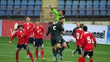 Arsen Petrosyan clears Armenia's lines in his side's 0-0 draw against Wales