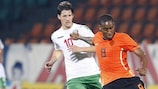 Leroy Fer (right) scored the Netherlands' third goal from the penalty spot