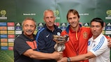 The coaches with the UEFA European Under-19 Championship trophy