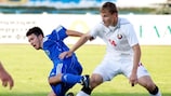 Goalscorer Aleksandr Anyukevich in action against San Marino