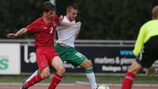 Christophe De Sousa tries to stop Bulgaria danger man Radoslav Kirilov
