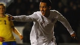 Thomas Ince celebrates after scoring the first of his two goals in Walsall