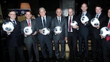 Israel Football Association (IFA) president Avi Luzon (centre) with the ambassadors