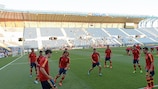Spain training prior to their Group B opener against Russia