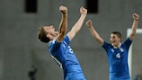 Fabio Borini and Marco Verratti celebrate at the full-time whistle against the Netherlands