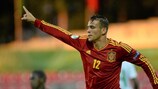 O espanhol Sandro Ramírez comemora o golo que marcou a Portugal