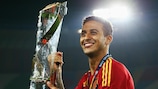 Thiago Alcántara is all smiles lifting the UEFA European Under-21 Championship trophy for a second time