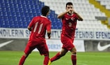 Ömer Ali Şahiner celebrates one of his two goals against Malta