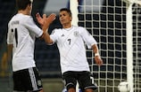 Leonardo Bittencourt celebrates scoring Germany's third goal with provider Jonas Hofmann
