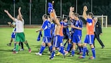 San Marino celebrate their historic 1-0 win against Wales