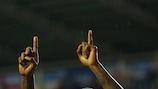 Saido Berahino celebrates scoring for England
